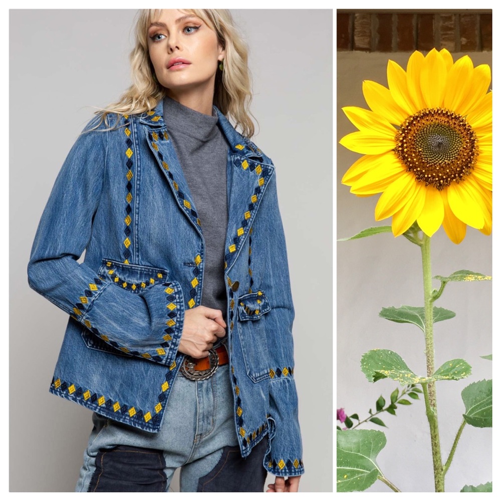 POL 70's Vintage Tribal Embroidered Denim Jacket - Picture 2 of 11